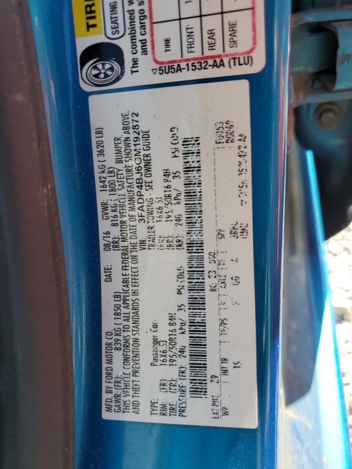 2016 Ford Fiesta Se VIN: 3FADP4BJ6GM192872 Lot: 87397755