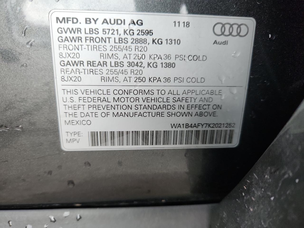 2019 Audi Sq5 Premium Plus VIN: WA1B4AFY7K2021252 Lot: 86228105