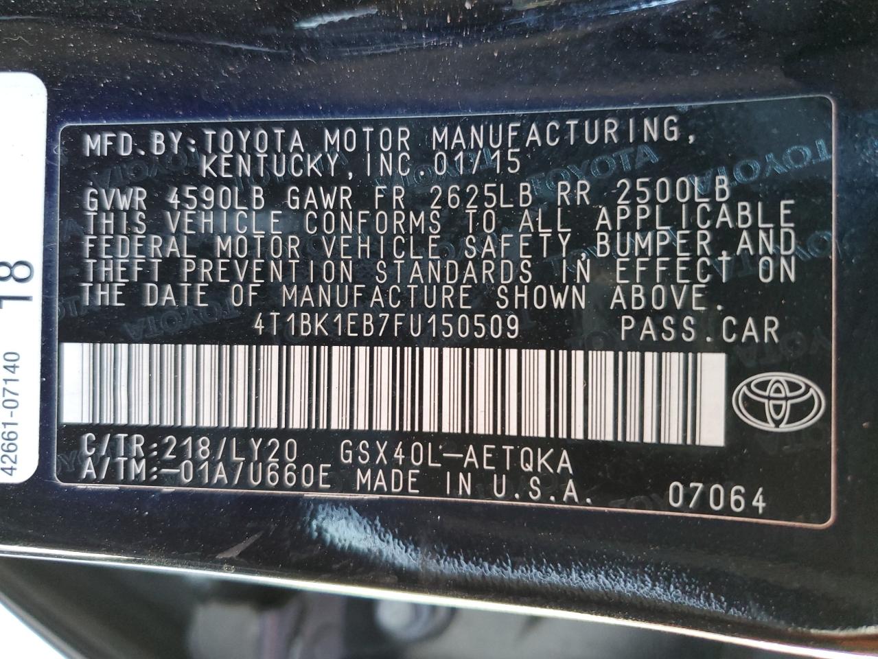 2015 Toyota Avalon Xle VIN: 4T1BK1EB7FU150509 Lot: 84932045