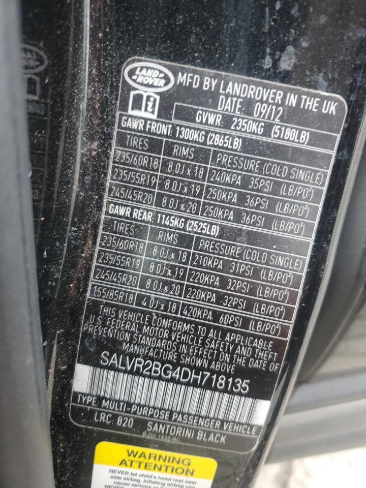 2013 Land Rover Range Rover Evoque Pure Premium VIN: SALVR2BG4DH718135 Lot: 90901605