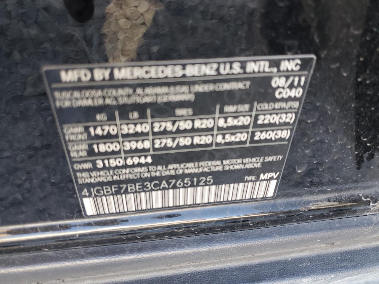 2012 Mercedes-Benz Gl 450 4Matic VIN: 4JGBF7BE3CA765125 Lot: 89528785