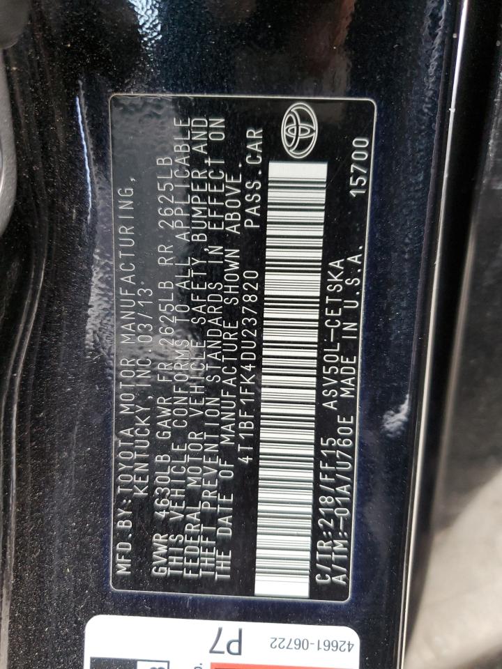 2013 Toyota Camry L VIN: 4T1BF1FK4DU237820 Lot: 82435715