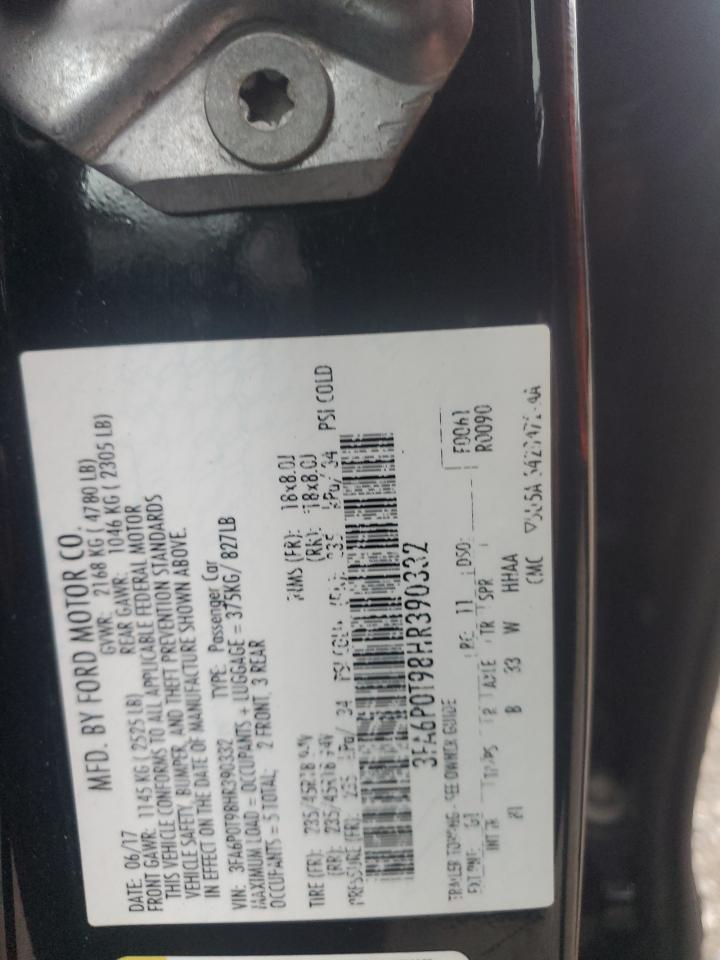 2017 Ford Fusion Se VIN: 3FA6P0T98HR390332 Lot: 90786875