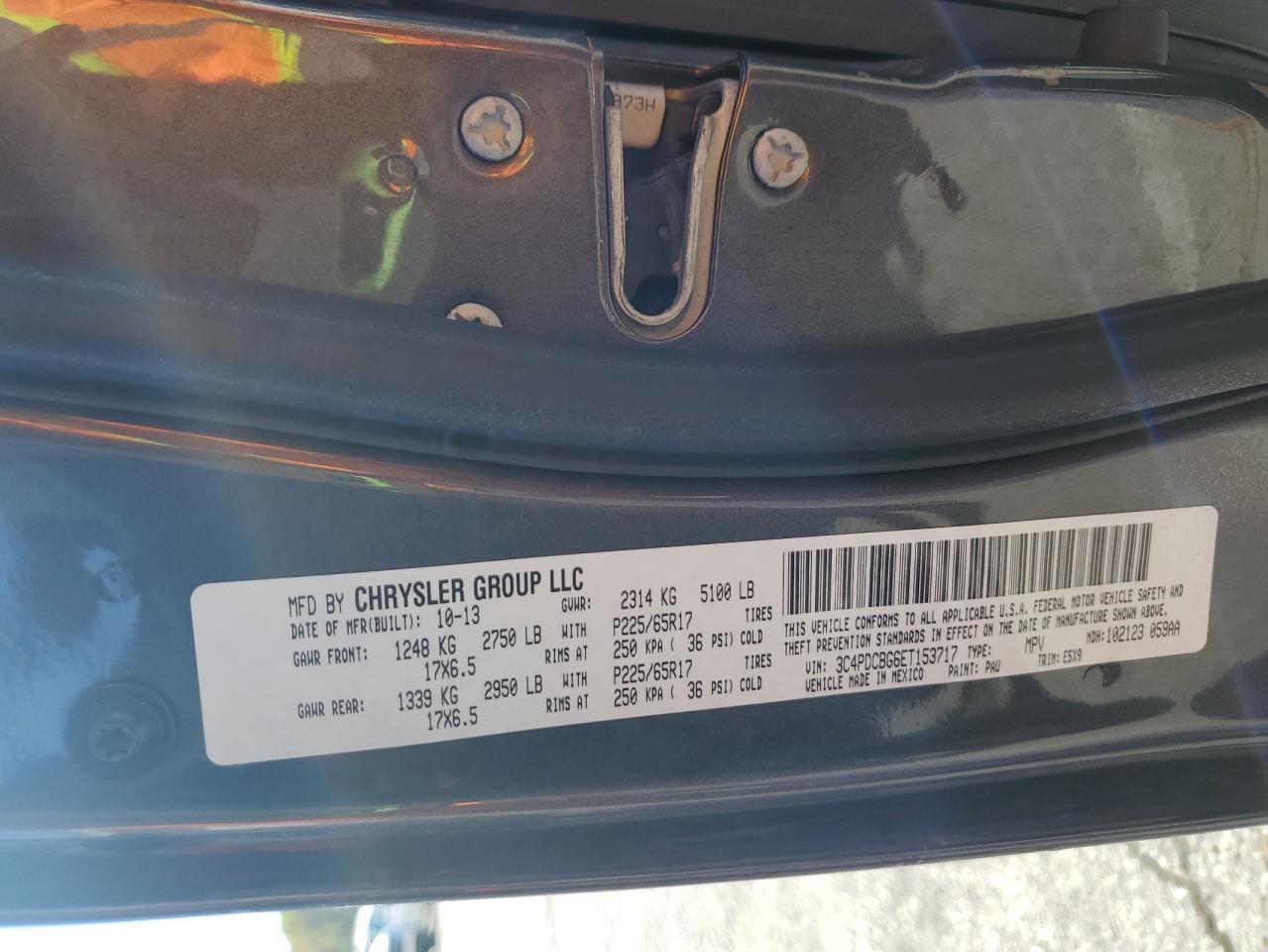 2014 Dodge Journey Sxt VIN: 3C4PDCBG6ET153717 Lot: 84965685