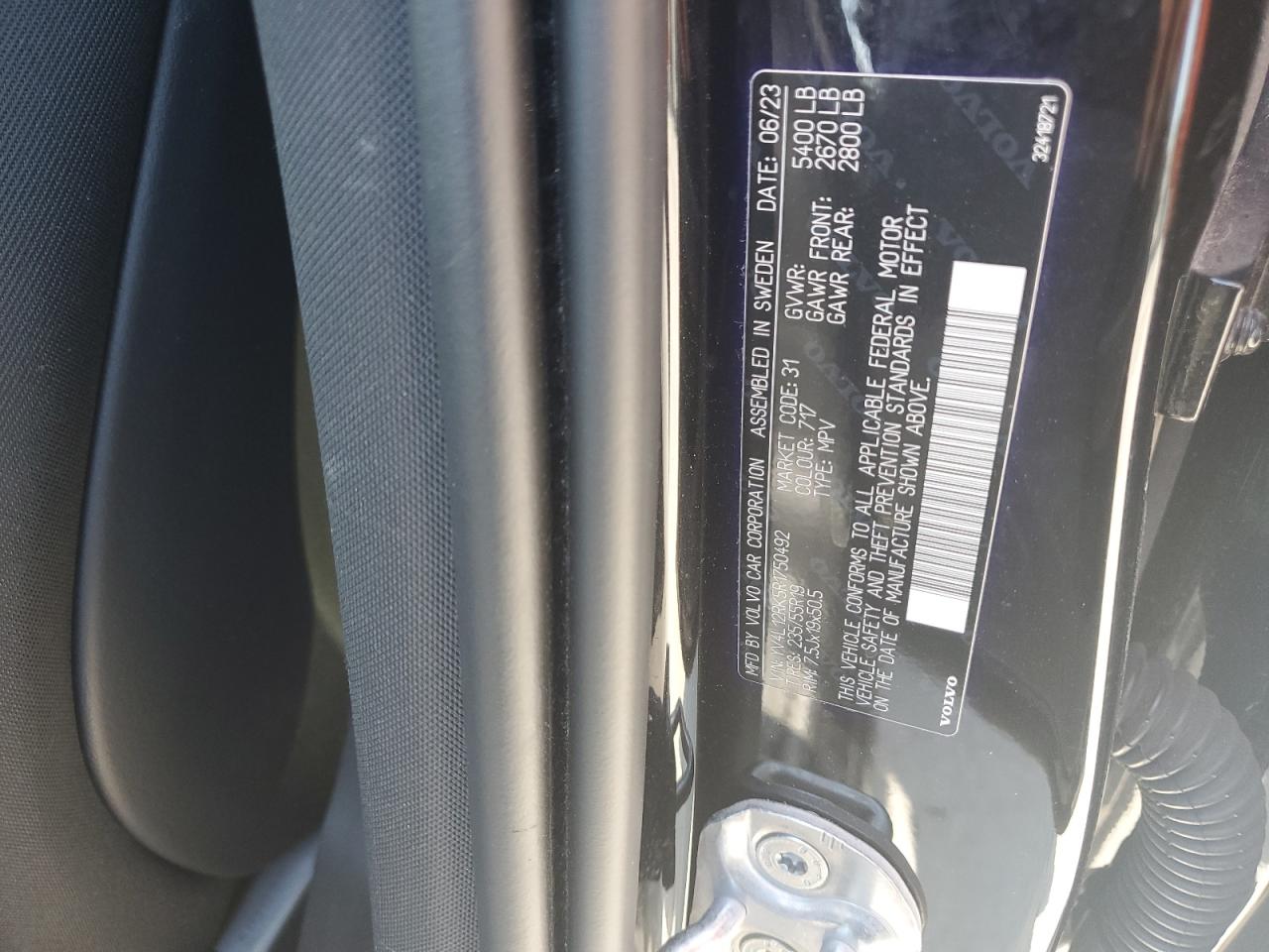 2024 Volvo Xc60 Core VIN: YV4L12RK5R1750492 Lot: 86335555