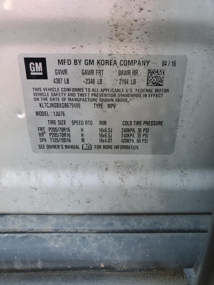 2016 Chevrolet Trax Ls VIN: KL7CJNSBXGB679499 Lot: 86607655