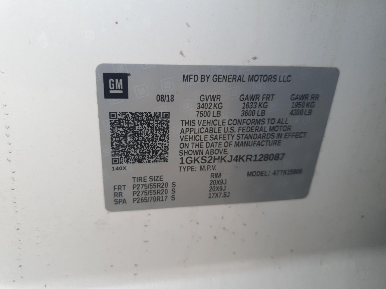 2019 GMC Yukon Xl Denali VIN: 1GKS2HKJ4KR128087 Lot: 84220225