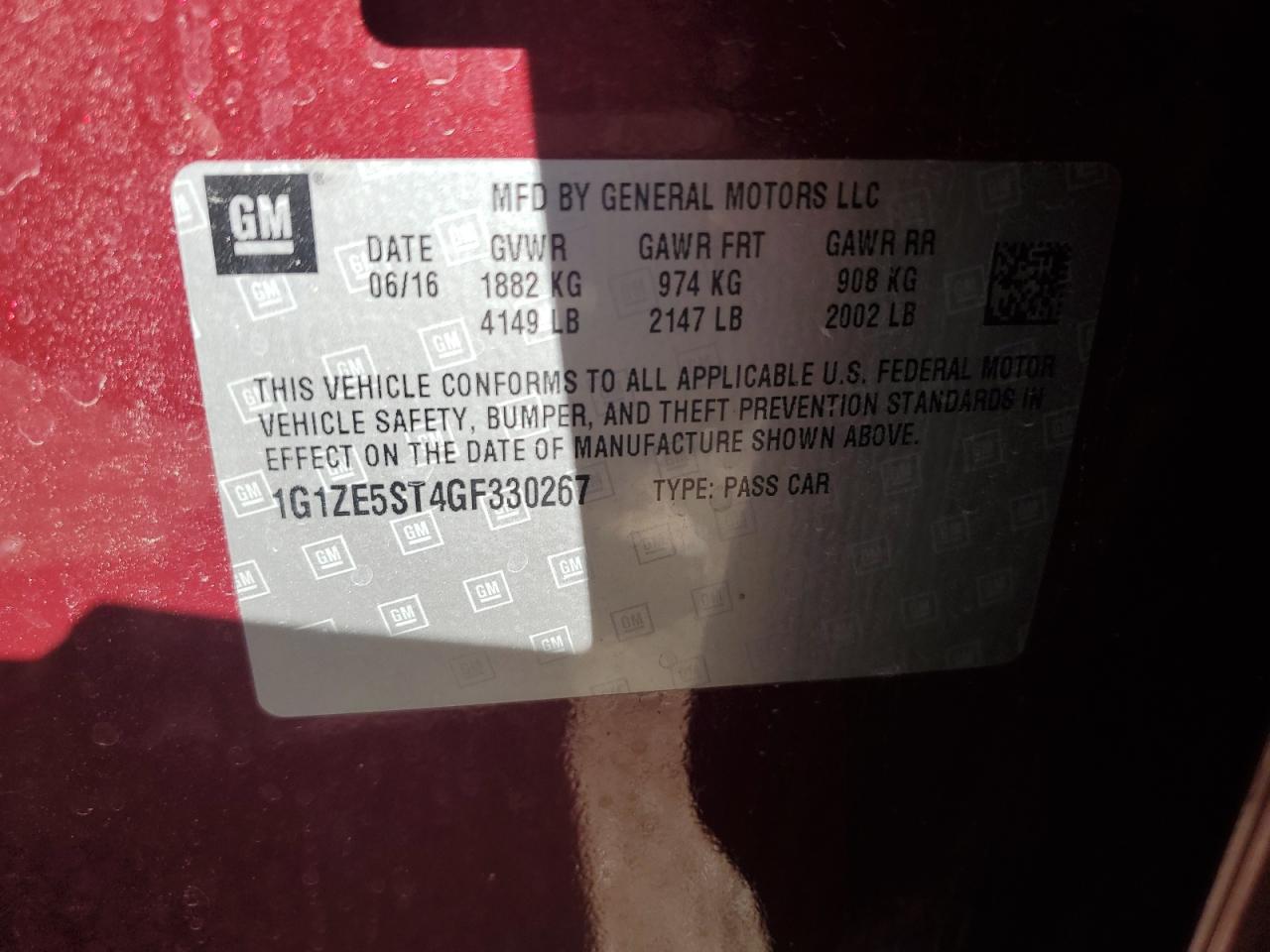 2016 Chevrolet Malibu Lt VIN: 1G1ZE5ST4GF330267 Lot: 85579205