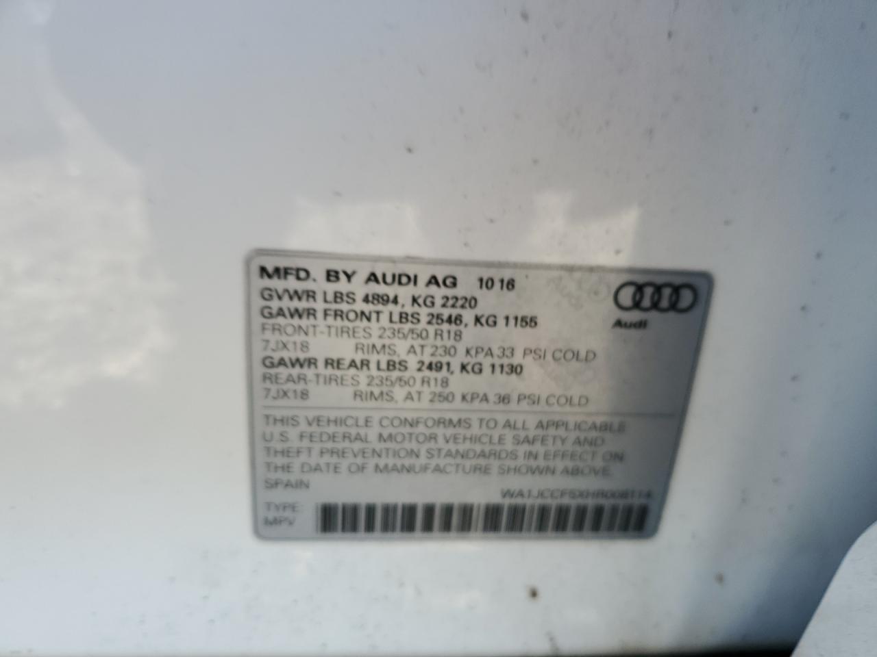 2017 Audi Q3 Premium Plus VIN: WA1JCCFSXHR008114 Lot: 86407145