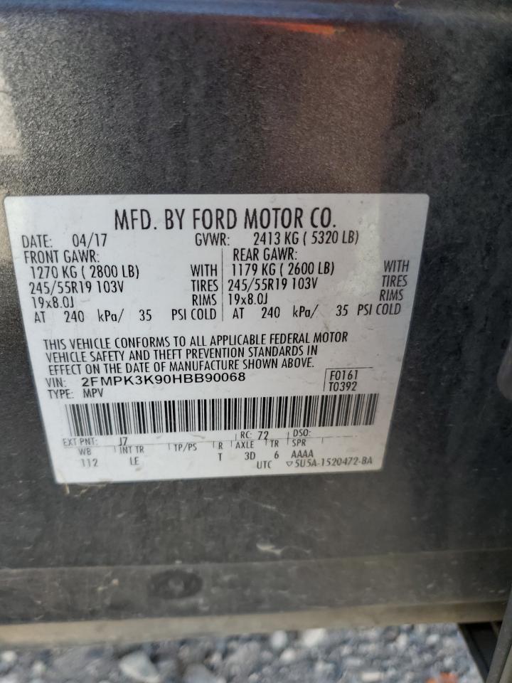 2017 Ford Edge Titanium VIN: 2FMPK3K90HBB90068 Lot: 85512055