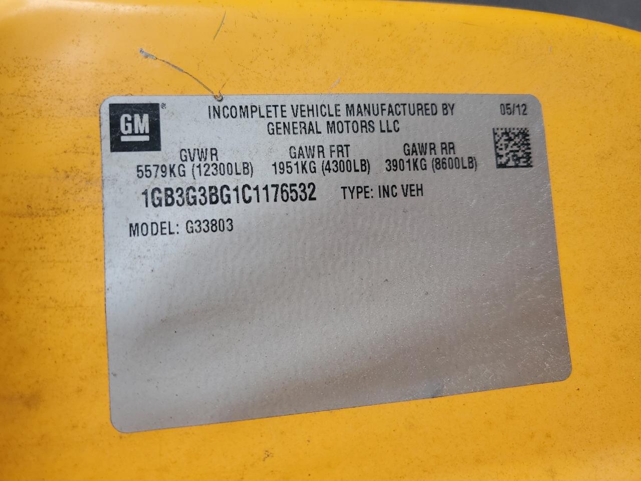 2012 Thomas Minotour G3500 - School Bus VIN: 1GB3G3BG1C1176532 Lot: 84648115