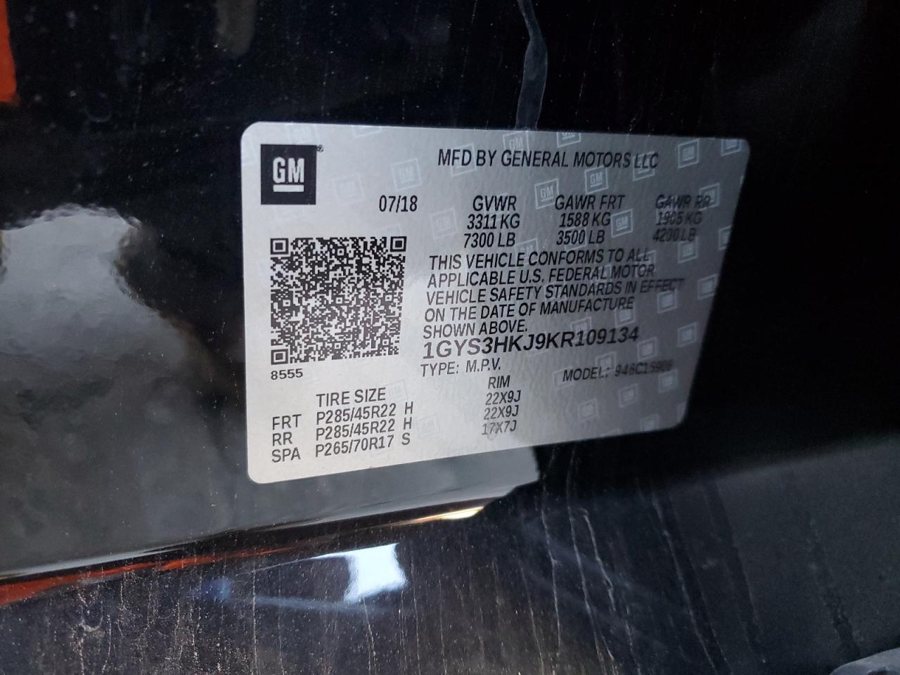 2019 Cadillac Escalade Esv Luxury VIN: 1GYS3HKJ9KR109134 Lot: 90303855