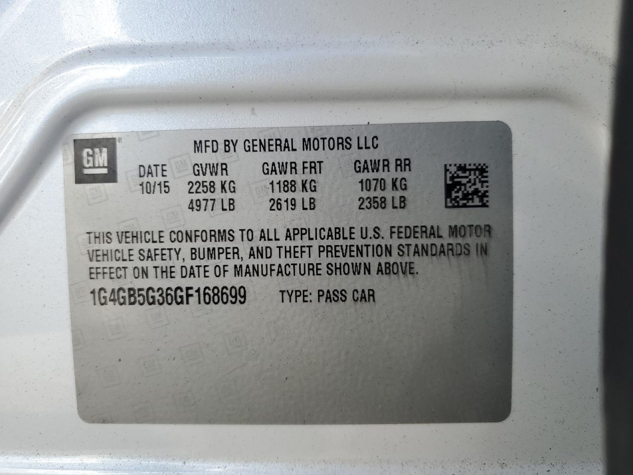 2016 Buick Lacrosse VIN: 1G4GB5G36GF168699 Lot: 85749265