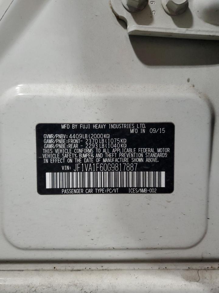 2016 Subaru Wrx Premium VIN: JF1VA1F60G9817887 Lot: 85516435