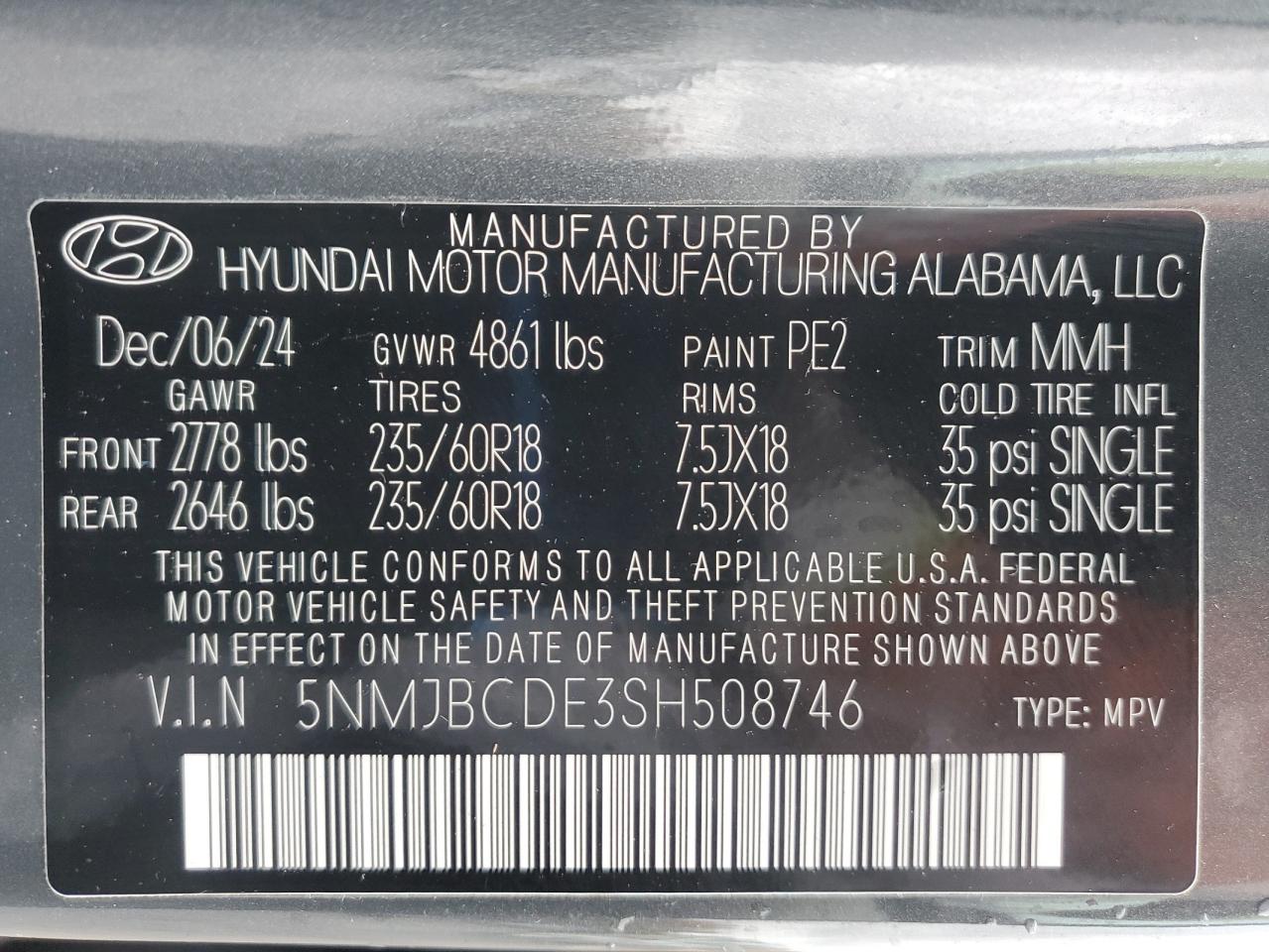 2025 Hyundai Tucson Sel VIN: 5NMJBCDE3SH508746 Lot: 87414155