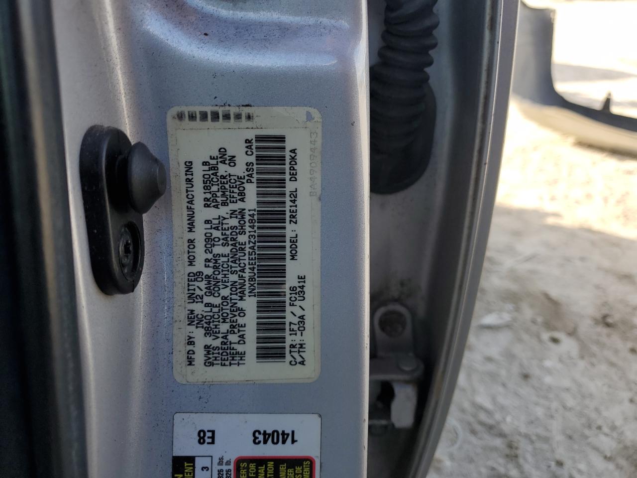 2010 Toyota Corolla Base VIN: 1NXBU4EE5AZ314841 Lot: 85086055