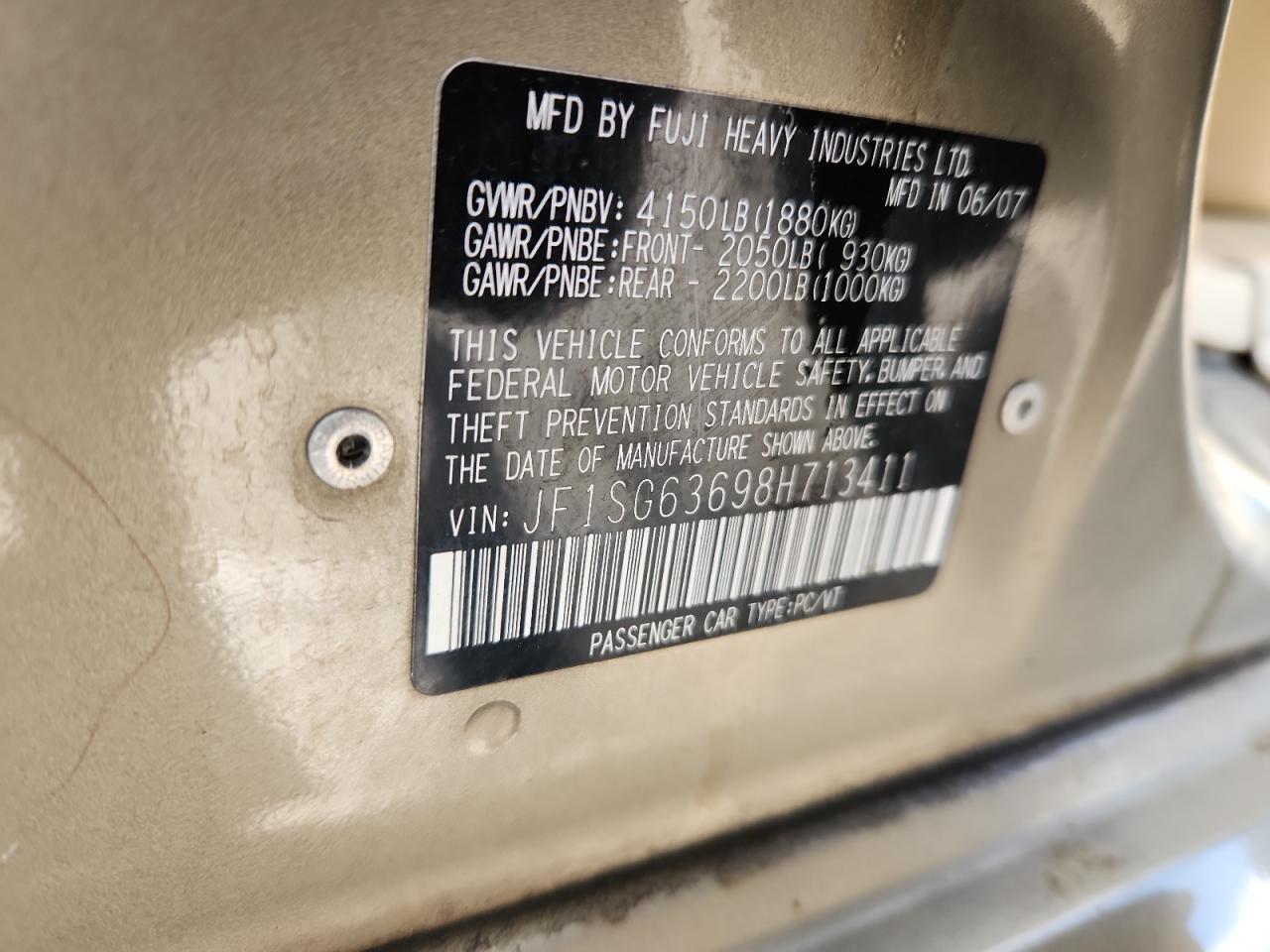 2008 Subaru Forester 2.5X VIN: JF1SG63698H713411 Lot: 86330245