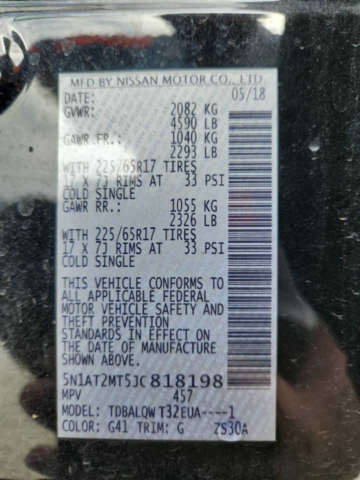 2018 Nissan Rogue S VIN: 5N1AT2MT5JC818198 Lot: 85301505