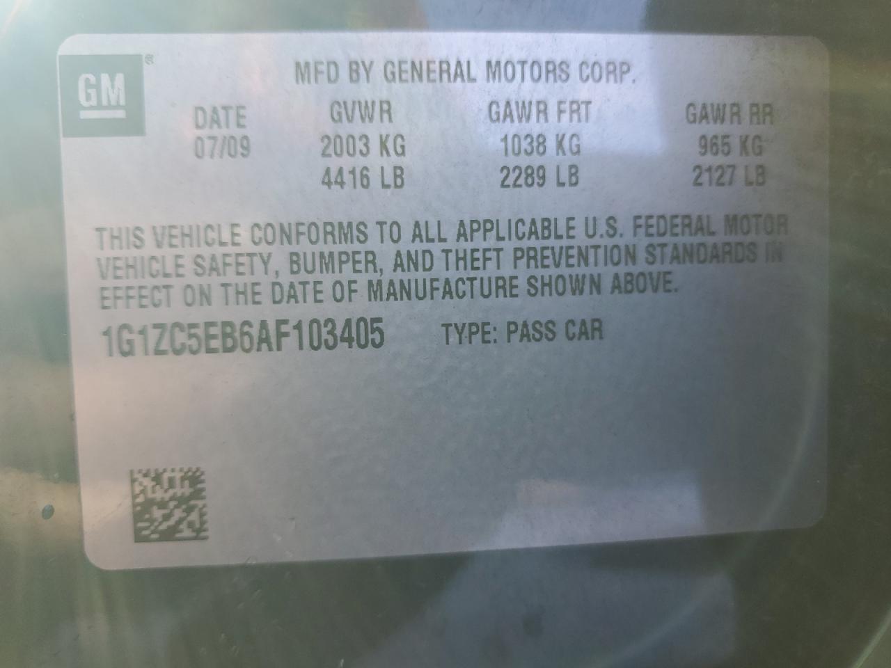2010 Chevrolet Malibu 1Lt VIN: 1G1ZC5EB6AF103405 Lot: 86847845
