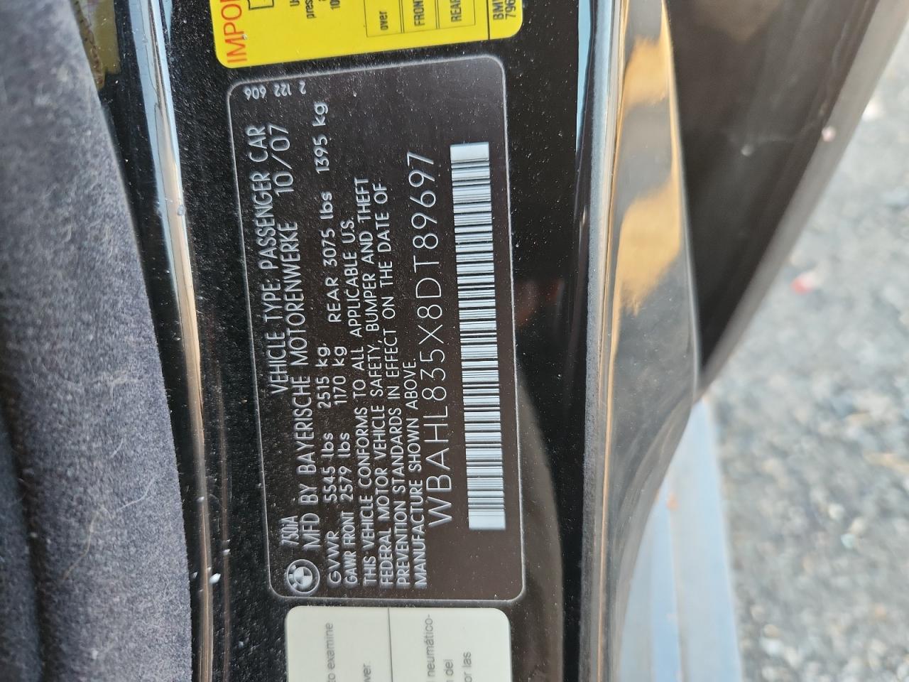 2008 BMW Alpina B7 VIN: WBAHL835X8DT89697 Lot: 85547845