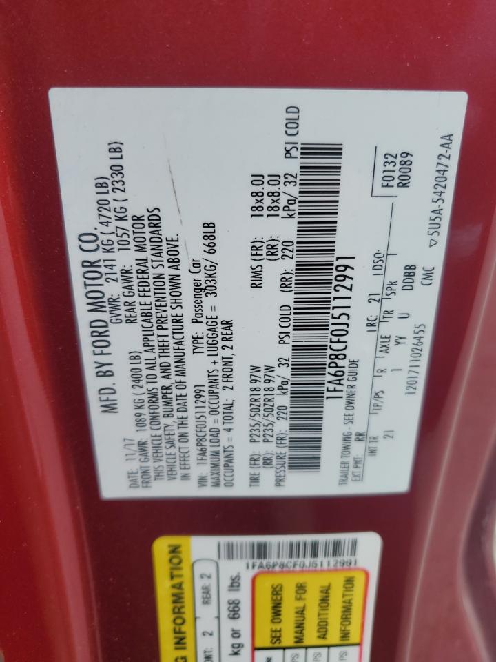 2018 Ford Mustang Gt VIN: 1FA6P8CF0J5112991 Lot: 86161635