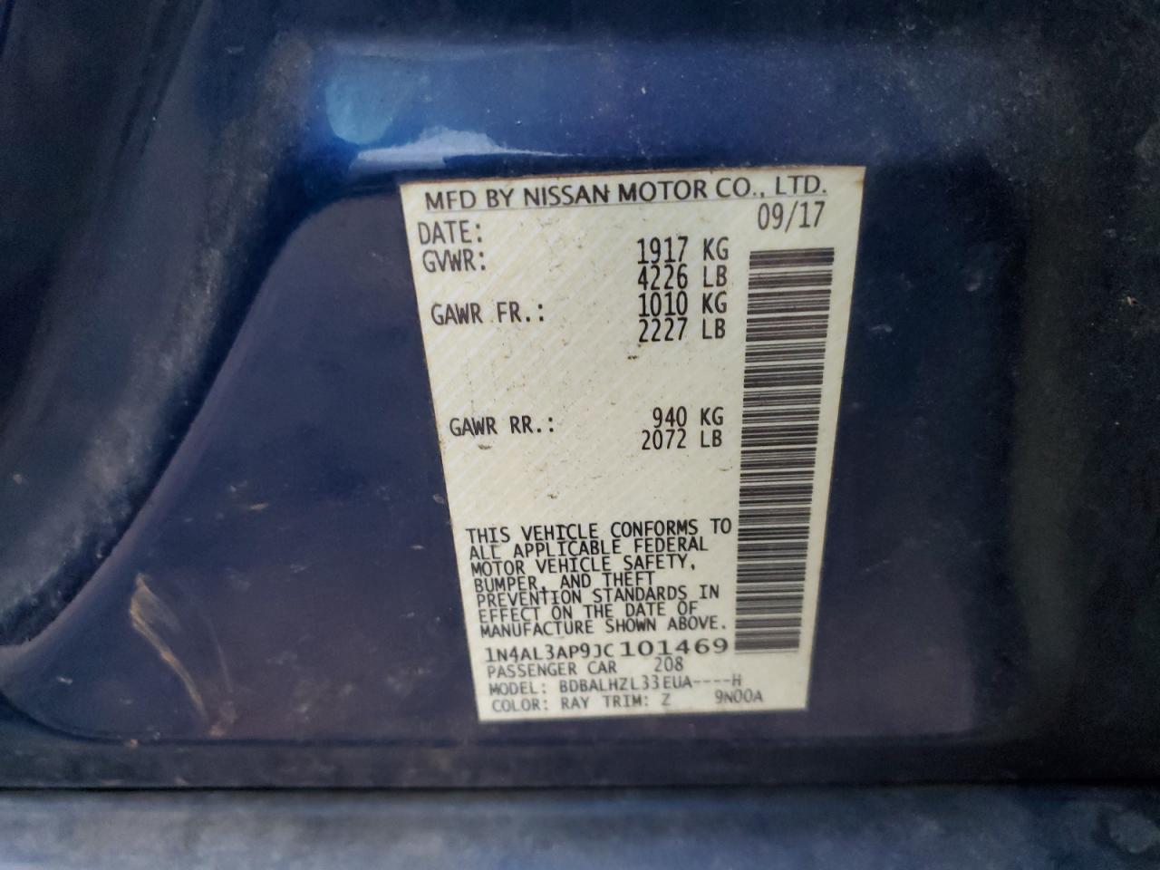 2018 Nissan Altima 2.5 VIN: 1N4AL3AP9JC101469 Lot: 85171275