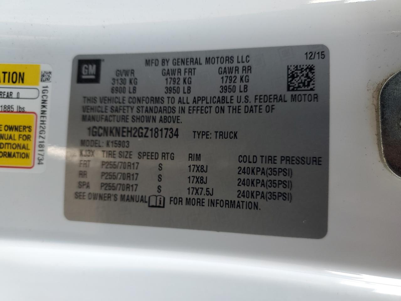 2016 Chevrolet Silverado K1500 VIN: 1GCNKNEH2GZ181734 Lot: 85404575