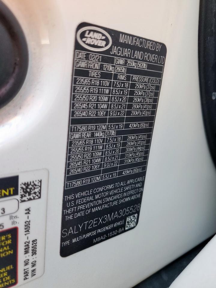 2021 Land Rover Range Rover Velar R-Dynamic S VIN: SALYT2EX3MA305528 Lot: 82194725