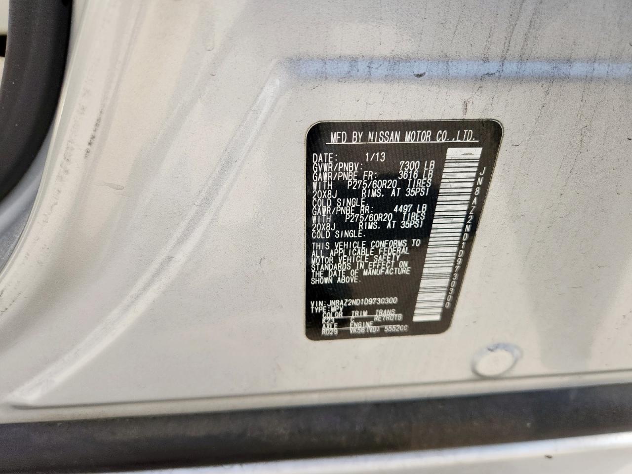 2013 Infiniti Qx56 VIN: JN8AZ2ND1D9730300 Lot: 82340145