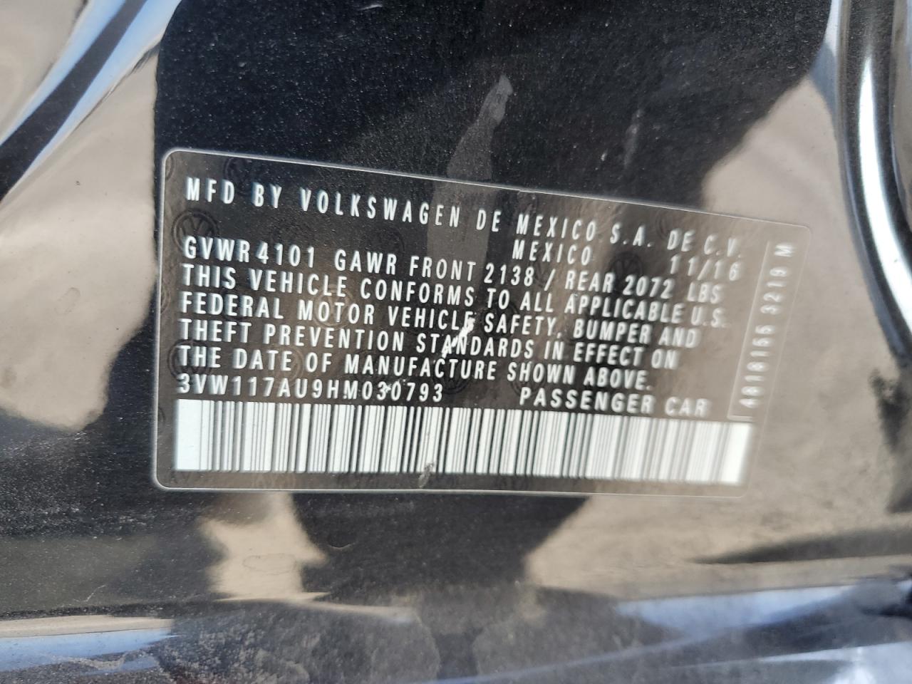 2017 Volkswagen Golf S VIN: 3VW117AU9HM030793 Lot: 81954505
