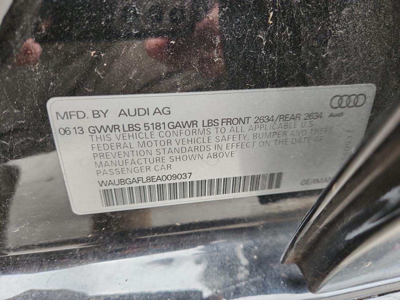 2014 Audi S4 Premium Plus VIN: WAUBGAFL8EA009037 Lot: 86612105