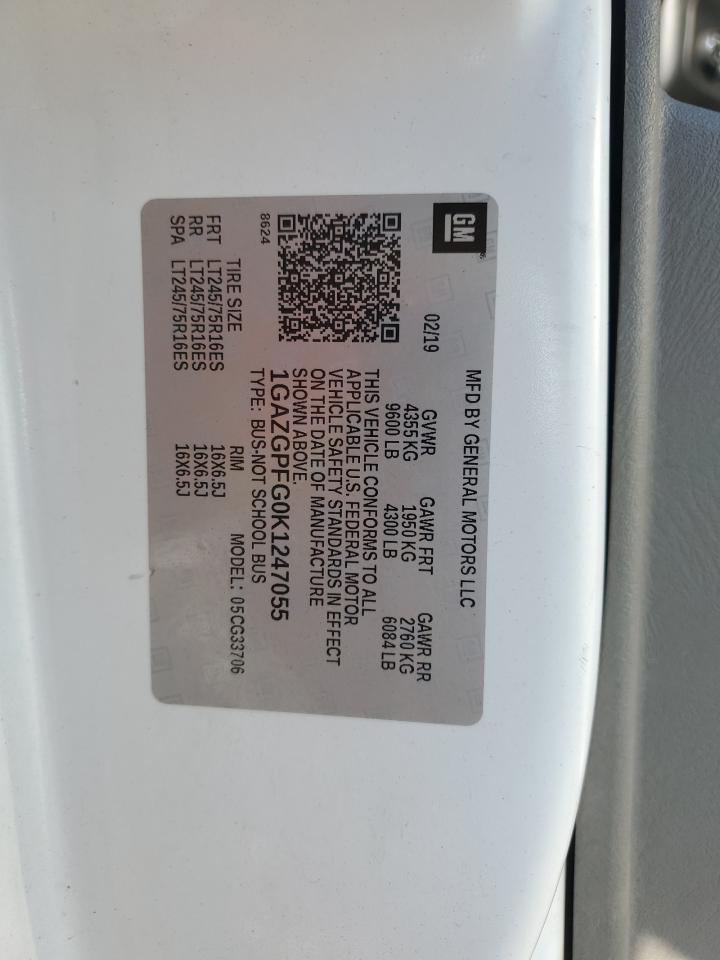 2019 Chevrolet Express G3500 Lt VIN: 1GAZGPFG0K1247055 Lot: 85848505