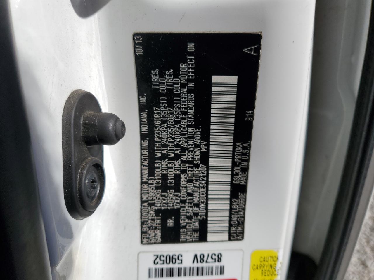 2014 Toyota Sienna Xle VIN: 5TDYK3DC0ES421207 Lot: 86090785