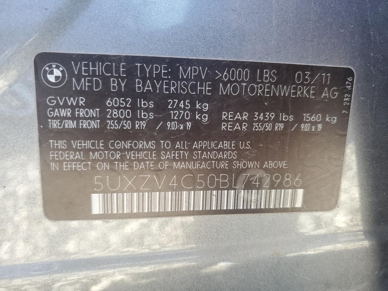 2011 BMW X5 xDrive35I VIN: 5UXZV4C50BL742986 Lot: 87438765