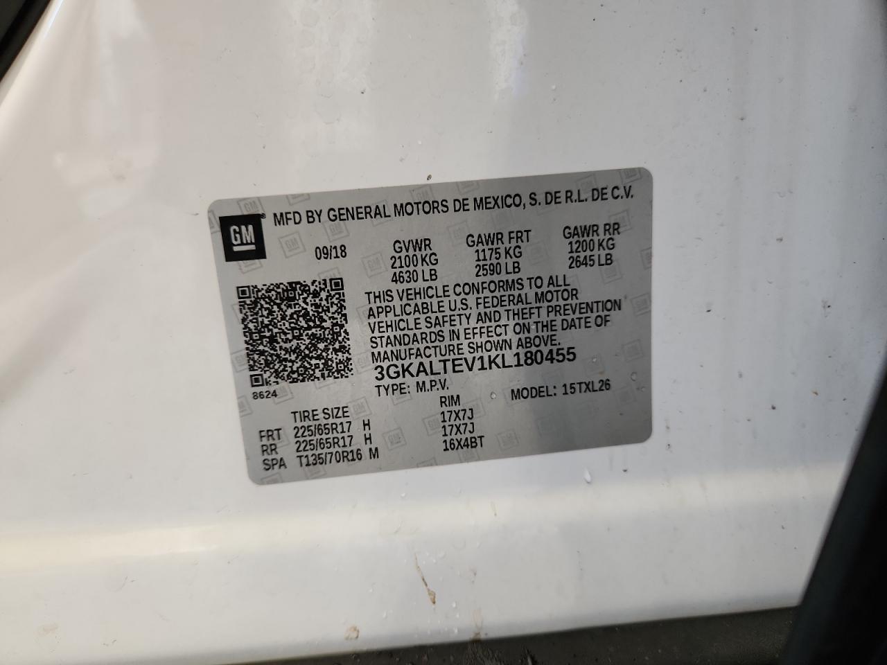 2019 GMC Terrain Sle VIN: 3GKALTEV1KL180455 Lot: 90474365