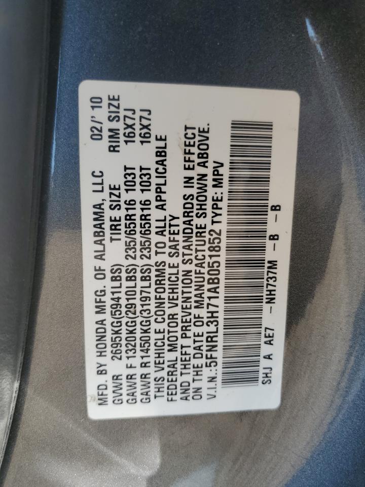 2010 Honda Odyssey Exl VIN: 5FNRL3H71AB051852 Lot: 85729805