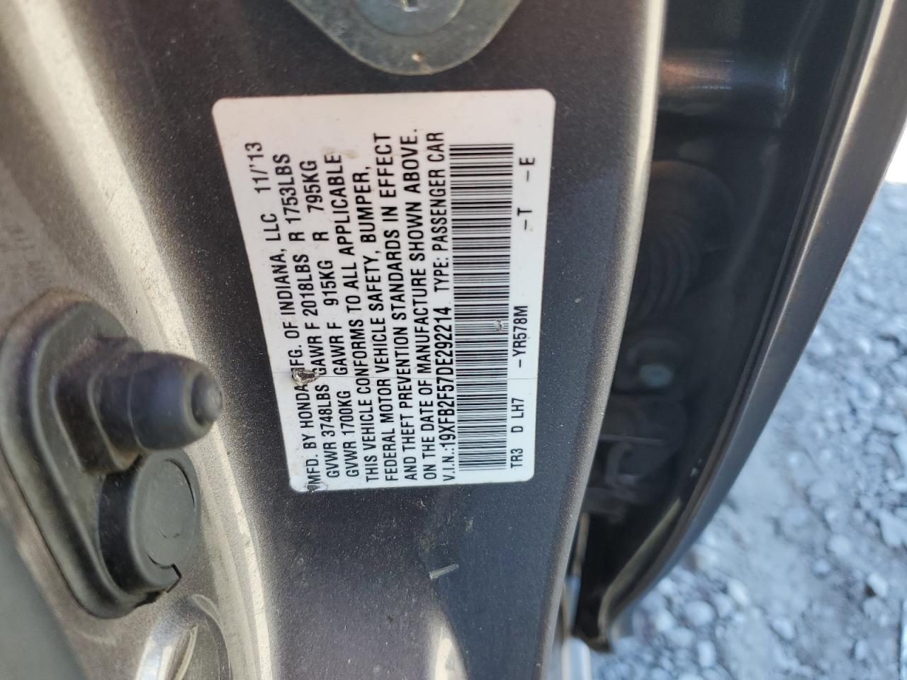 2013 Honda Civic Lx VIN: 19XFB2F57DE292214 Lot: 84886615