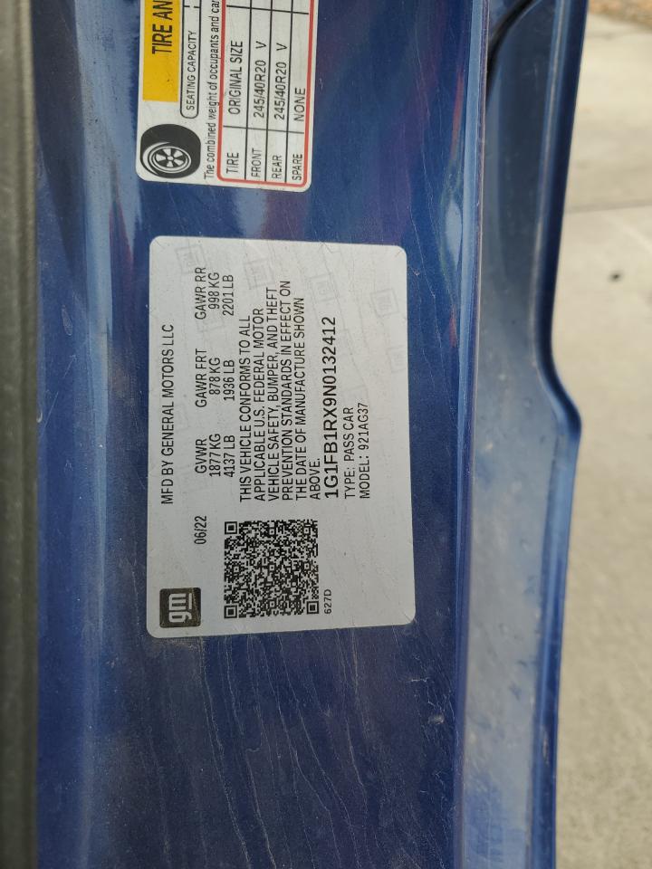 2022 Chevrolet Camaro Ls VIN: 1G1FB1RX9N0132412 Lot: 85175175