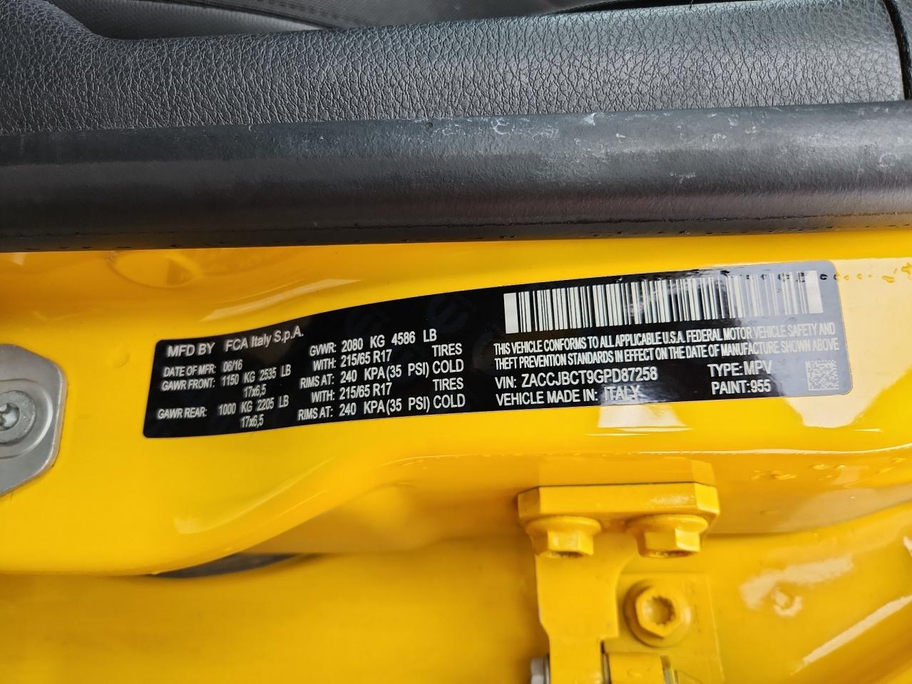 2016 Jeep Renegade Trailhawk VIN: ZACCJBCT9GPD87258 Lot: 85201765