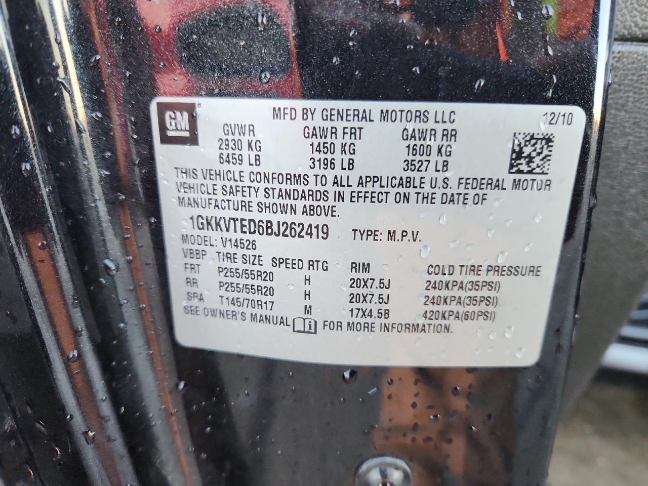 2011 GMC Acadia Denali VIN: 1GKKVTED6BJ262419 Lot: 90442695