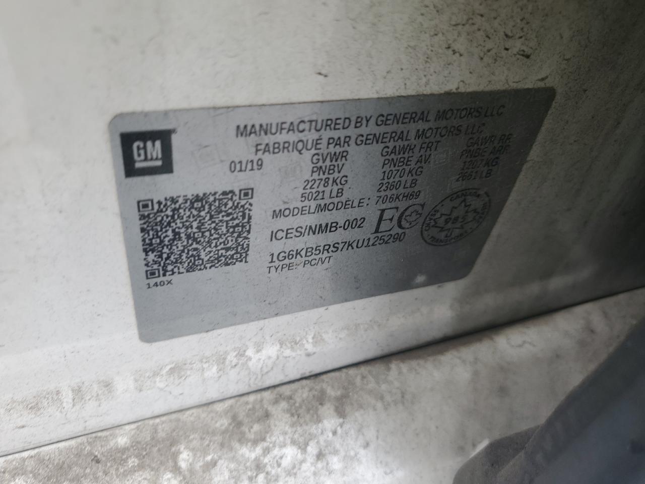 2019 Cadillac Ct6 Luxury VIN: 1G6KB5RS7KU125290 Lot: 90237575