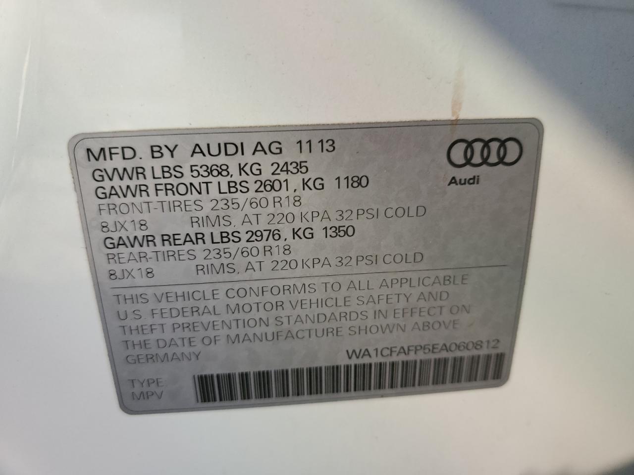 2014 Audi Q5 Premium VIN: WA1CFAFP5EA060812 Lot: 89534545