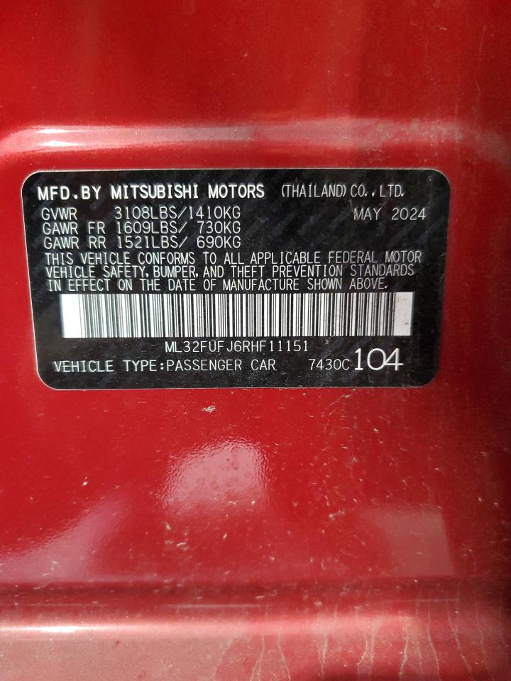 2024 Mitsubishi Mirage G4 Es VIN: ML32FUFJ6RHF11151 Lot: 90681185