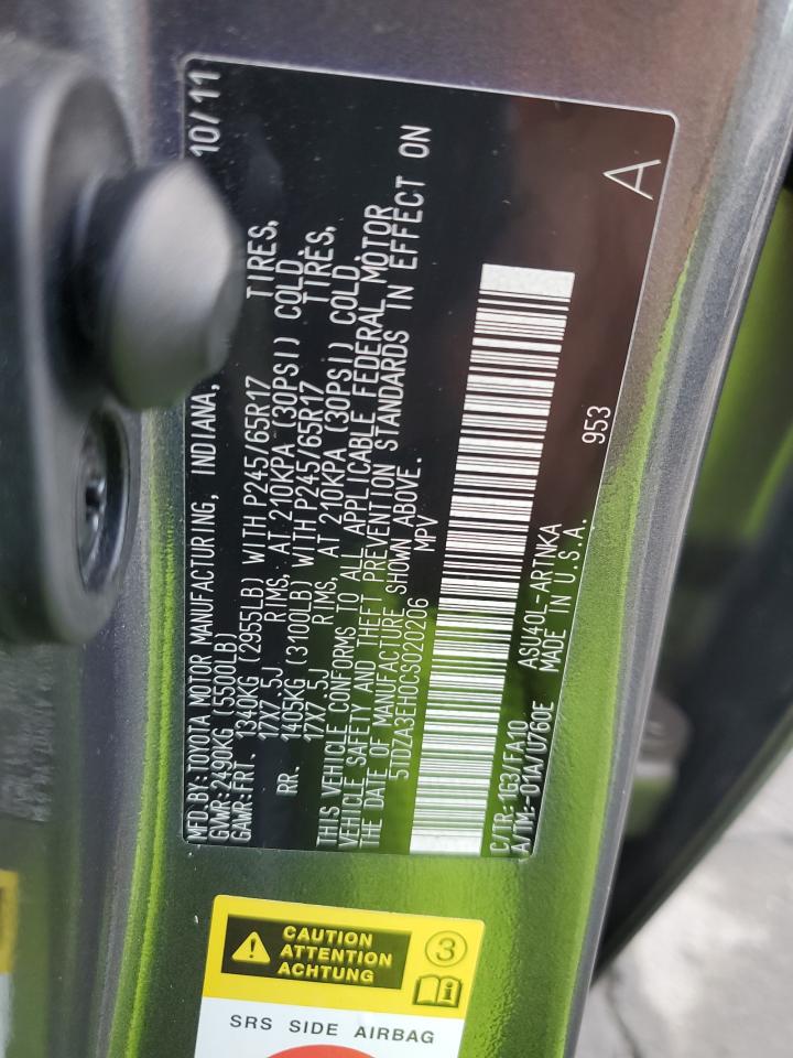 2012 Toyota Highlander Base VIN: 5TDZA3EH0CS020206 Lot: 84971895