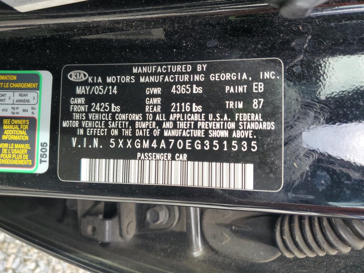 2014 Kia Optima Lx VIN: 5XXGM4A70EG351535 Lot: 85893425