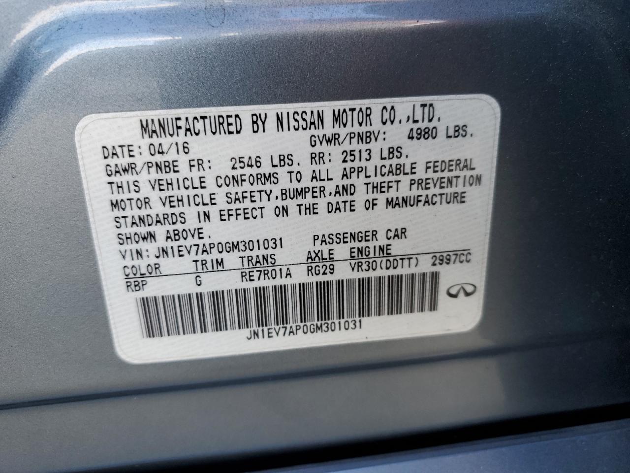 2016 Infiniti Q50 Premium VIN: JN1EV7AP0GM301031 Lot: 82190945