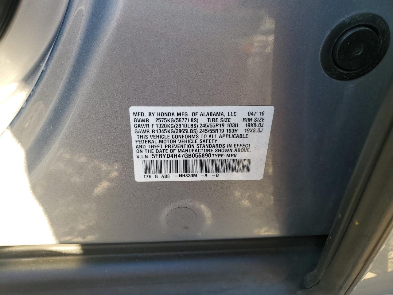 2016 Acura Mdx Technology VIN: 5FRYD4H47GB056890 Lot: 89620895