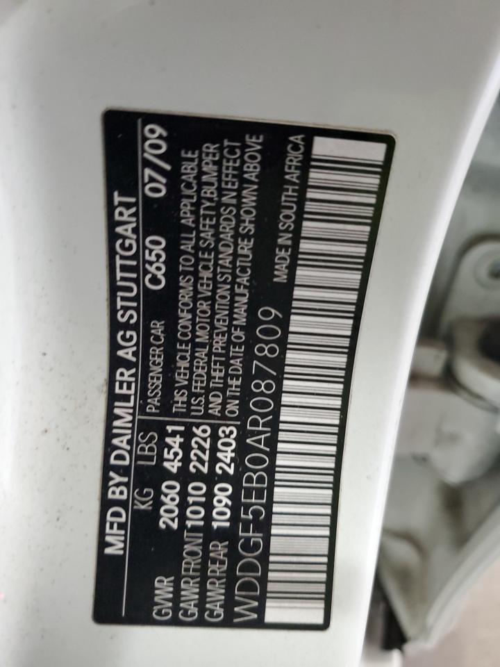 2010 Mercedes-Benz C 300 VIN: WDDGF5EB0AR087809 Lot: 82696455