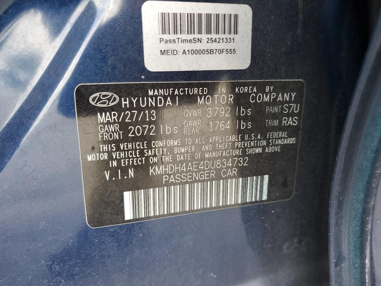2013 Hyundai Elantra Gls VIN: KMHDH4AE4DU834732 Lot: 85668965