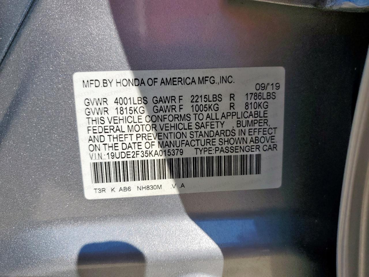 2019 Acura Ilx VIN: 19UDE2F35KA015379 Lot: 86101015